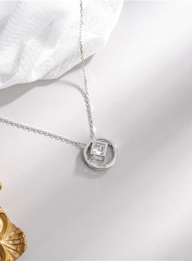 纯银立体吊坠锁骨链现货