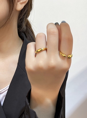日韩风百搭欧美不对称波浪戒指