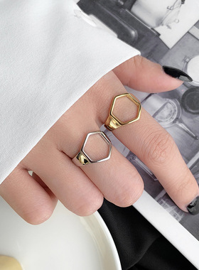 韩国镂空几何菱形戒指孝真同款