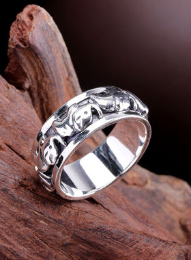 纯银饰品精工男士小象现货戒指