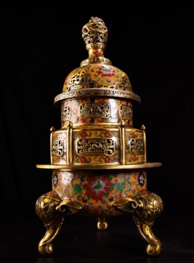 独特收藏景泰蓝金色掐丝珐琅高57厘米花开锦绣薰香炉摆件8900克
