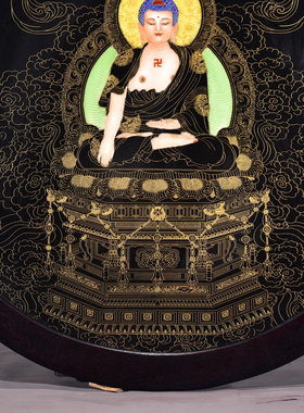 书房佛堂壁挂老件木框镶珐琅彩掐金丝瓷板画阿弥陀佛大挂屏挂板