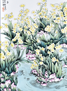 独特收藏老件木框镶手绘粉彩花鸟瓷板画刘雨岑作品凌波仙子挂板