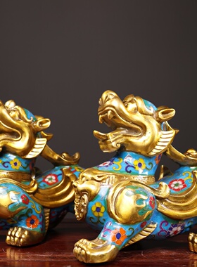 独特收藏精品景泰蓝鎏金掐丝珐琅财富世家瑞兽貔貅文案摆件