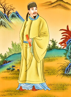 书房文玩壁挂老件木框镶手绘粉彩瓷板画唐宋八大家柳宗元画像挂板