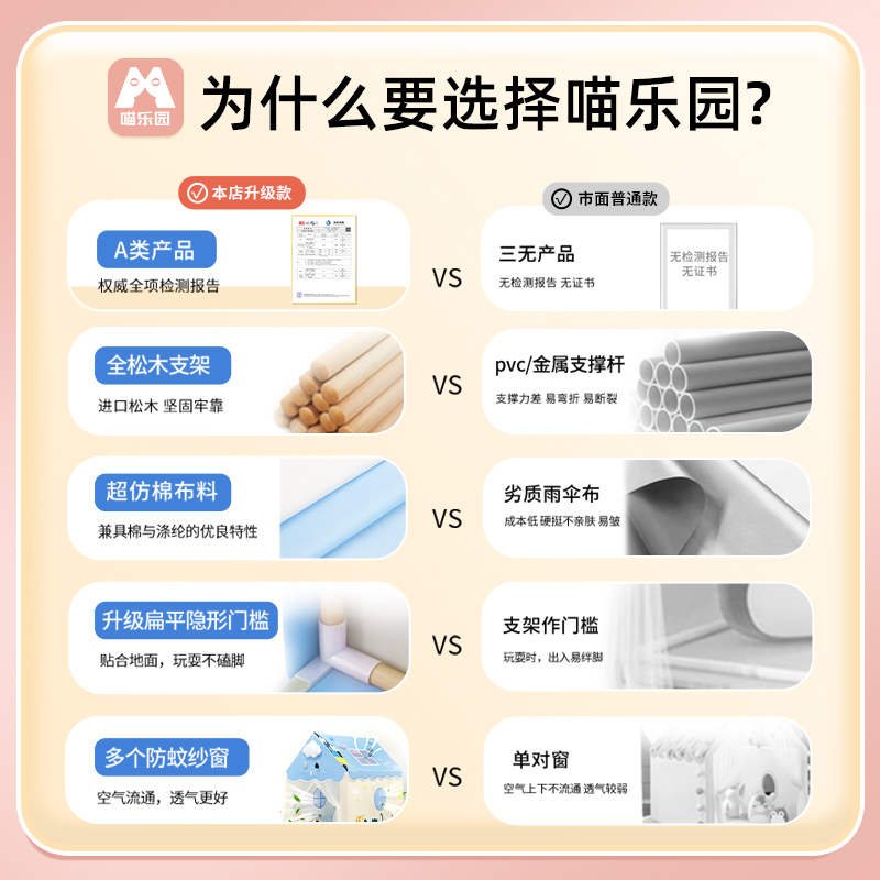 喵乐园儿童帐篷室内女孩公主城堡小房子游戏屋宝宝分床神器玩具