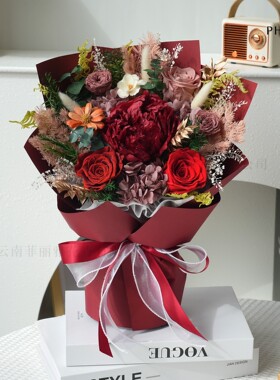 干花玫瑰花教师节芍药花束七夕礼物永生花 情人节高级感永生鲜花