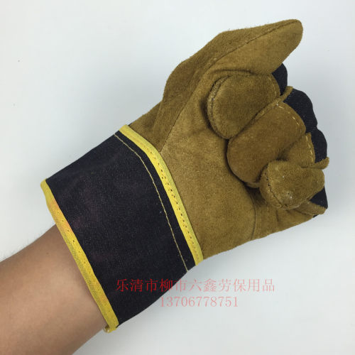 铭顺牛仔布反绒驳掌手套503绒面牛皮焊接电焊短皮劳保耐磨劳保 - 图2
