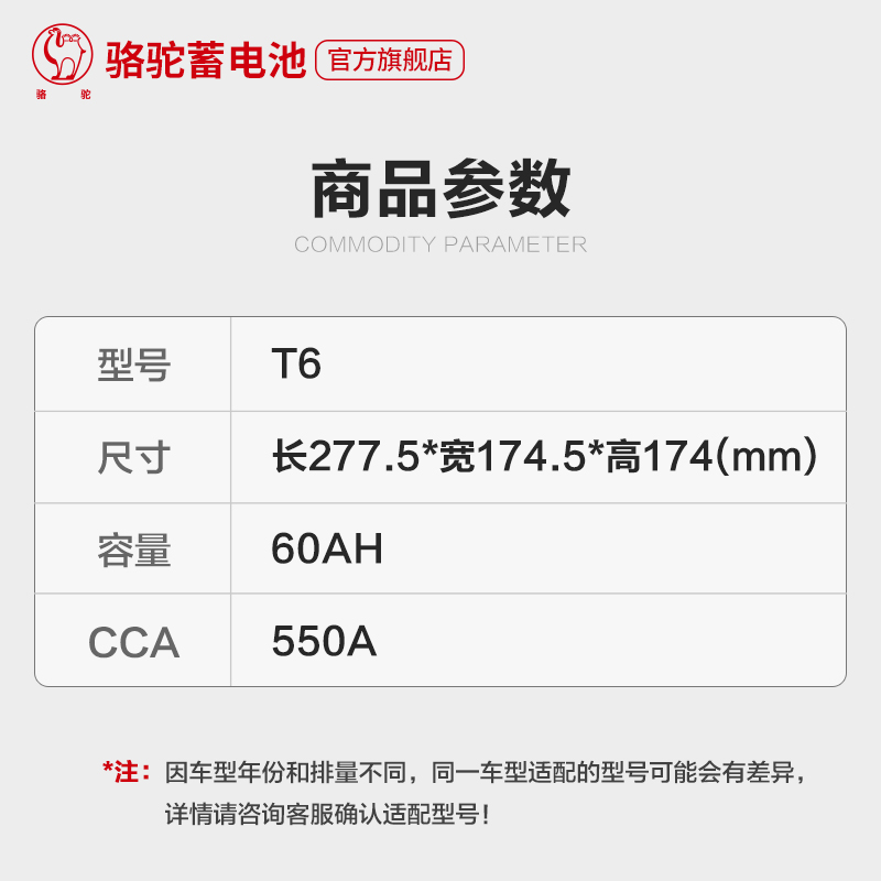 骆驼汽车电瓶T6适配吉利博越帝豪福特福睿斯福克斯蓄电池12v60ah - 图1