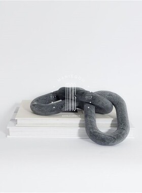 侘寂风黄洞石三环天然大理石摆件客厅桌面装饰品家居摆设款木链环