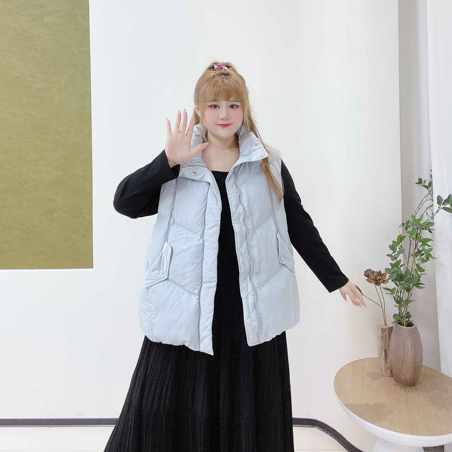 休闲风百搭立领棉服马甲胖莹莹大码女装秋冬简约纯色气质遮肉外套,淘宝优惠券,粉丝福利购,淘宝优惠卷