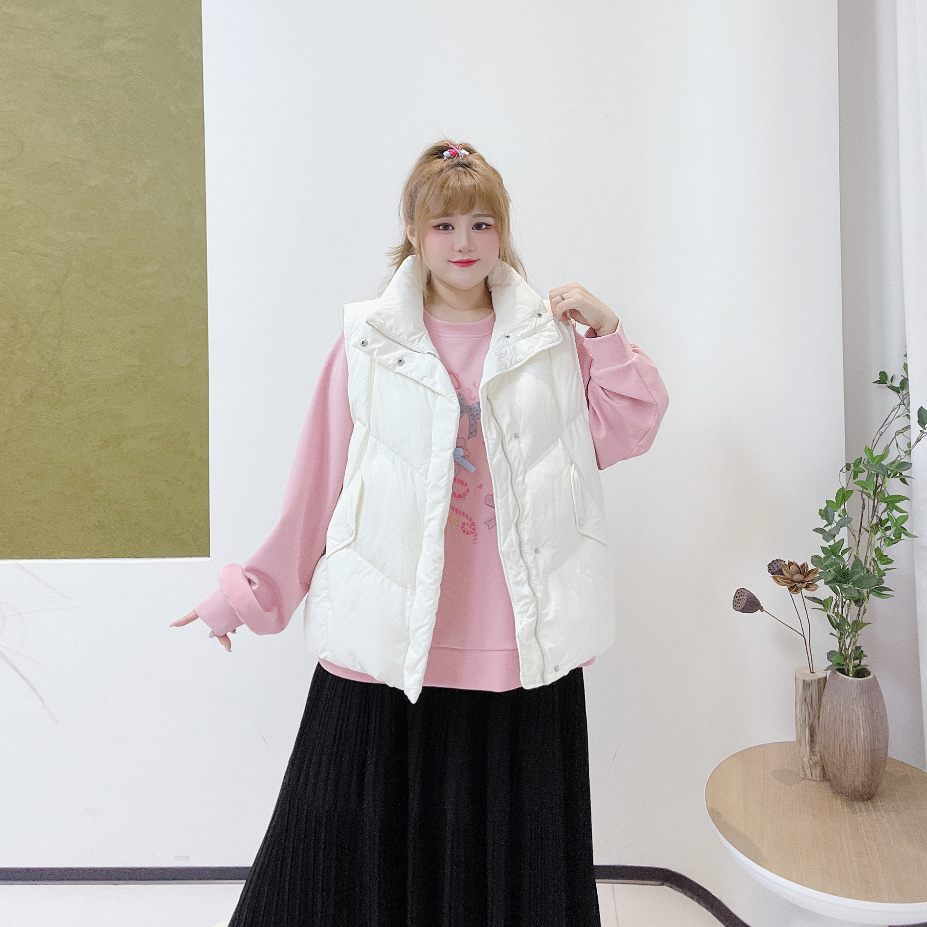 休闲风百搭立领棉服马甲胖莹莹大码女装秋冬简约纯色气质遮肉外套,淘宝优惠券,粉丝福利购,淘宝优惠卷