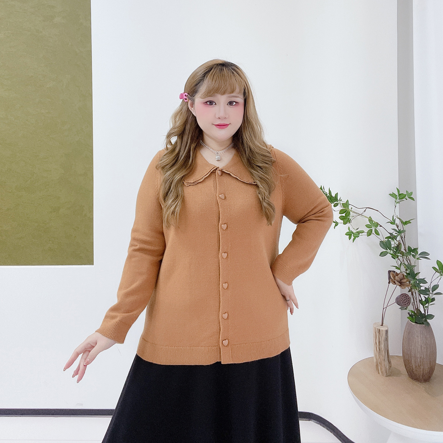 200斤小清新娃娃领打底毛衣胖莹莹大码女装秋冬气质内搭针织开衫,淘宝优惠券,粉丝福利购,淘宝优惠卷