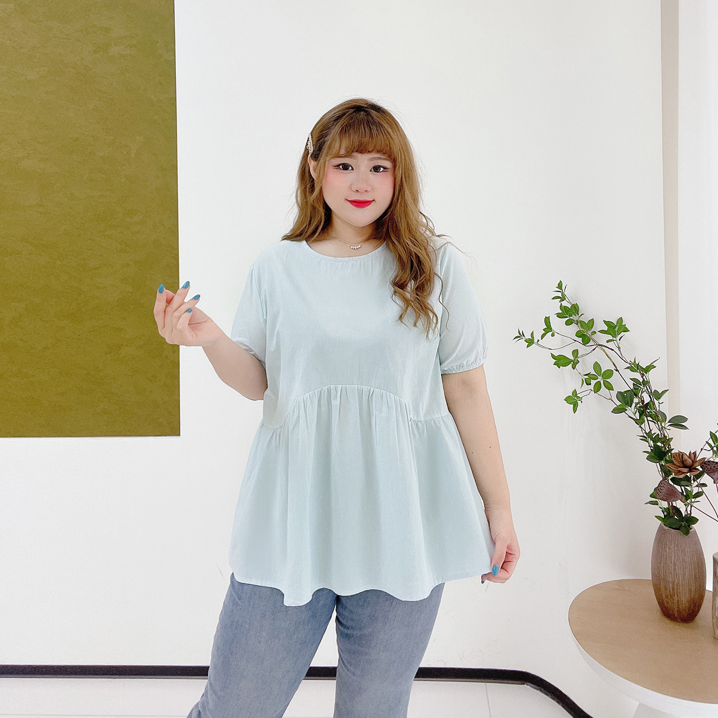 时尚多巴胺娃娃衫胖莹莹大码女装胖mm夏季减龄荷叶边A字遮肉衬衫,淘宝优惠券,粉丝福利购,淘宝优惠卷