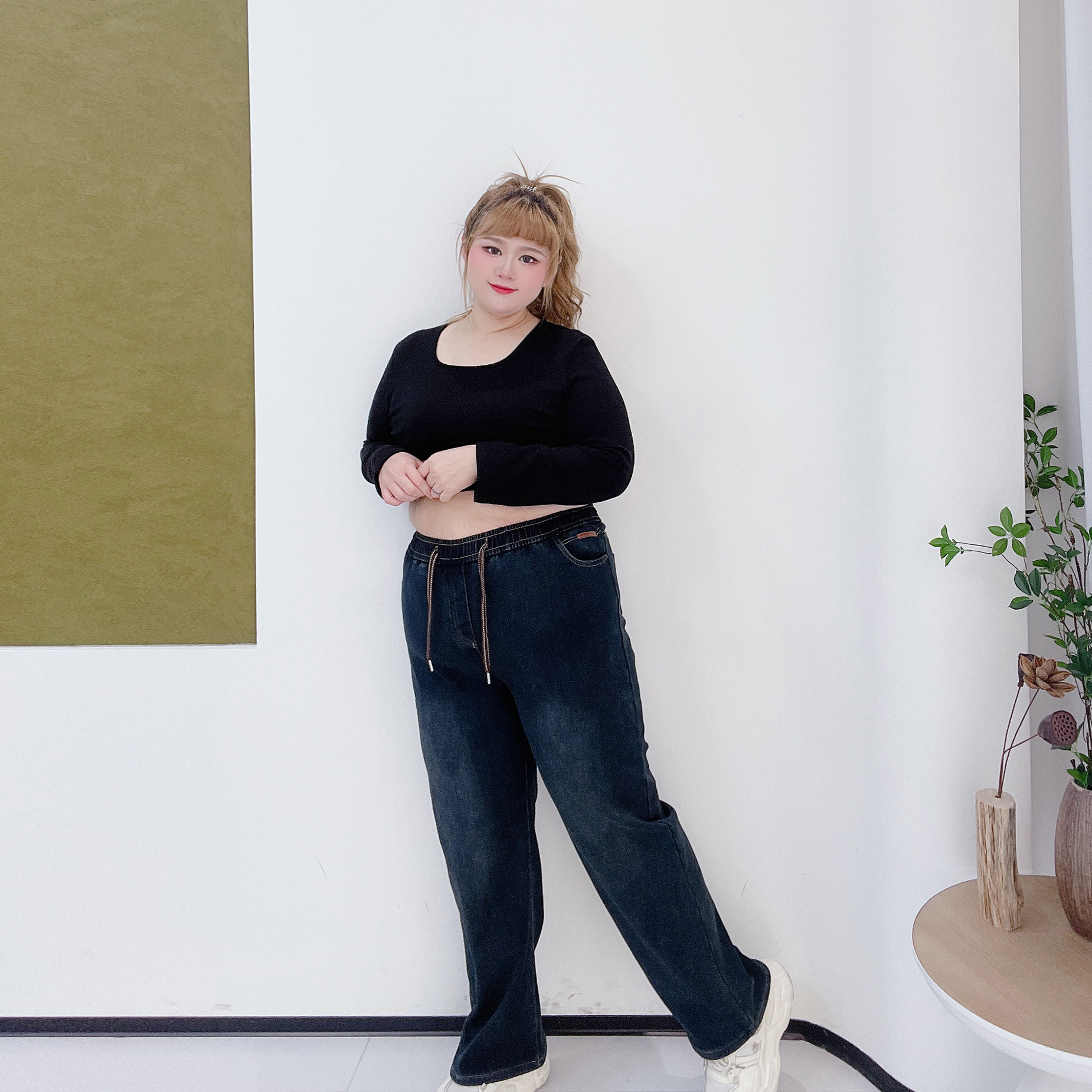 300斤加绒直筒休闲阔腿裤胖莹莹大码女装秋冬高腰显瘦烟管牛仔裤,淘宝优惠券,粉丝福利购,淘宝优惠卷