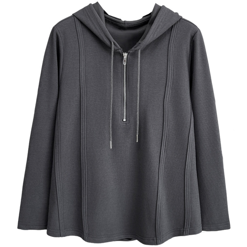 简约纯色休闲风鱼骨上衣胖莹莹大码女装秋季百搭长袖连帽拉链卫衣,淘宝优惠券,粉丝福利购,淘宝优惠卷
