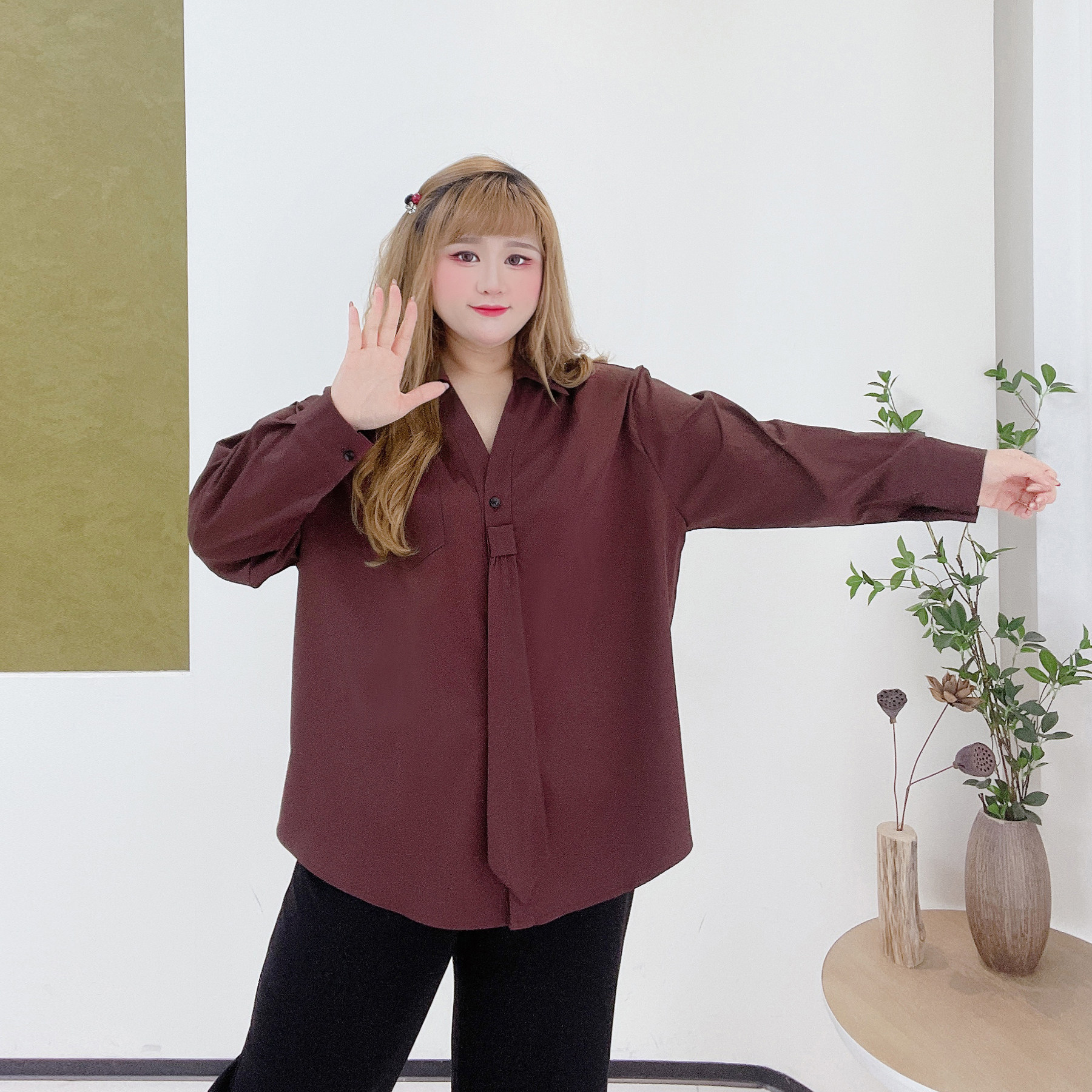 松弛感遮肉学院风JK领带衬衫胖莹莹大码女装秋冬设计感休闲风上衣,淘宝优惠券,粉丝福利购,淘宝优惠卷