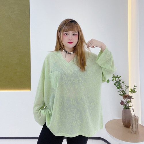 轻薄提花蕾丝上衣胖仙女莹莹大码女装胖mm遮肉时尚多巴胺显瘦T恤 - 图2