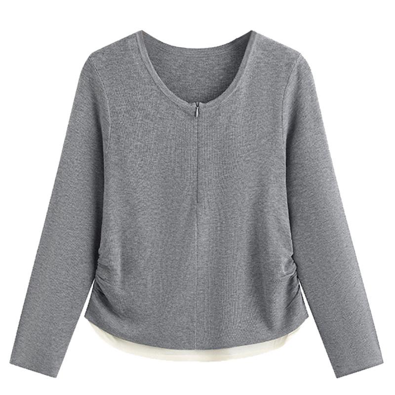 休闲风收腰百搭拉链打底衫胖莹莹大码女装秋冬假两件条纹内搭毛衣,淘宝优惠券,粉丝福利购,淘宝优惠卷