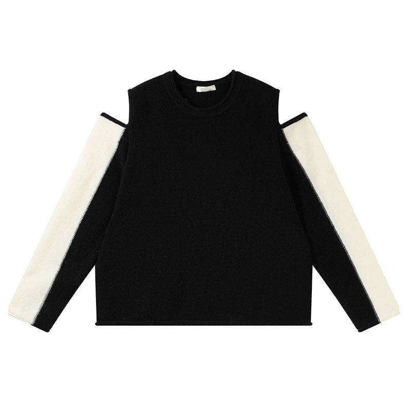 设计感小众露肩拼色内搭上衣胖莹莹大码女装秋冬慵懒卷边显瘦毛衣,淘宝优惠券,粉丝福利购,淘宝优惠卷