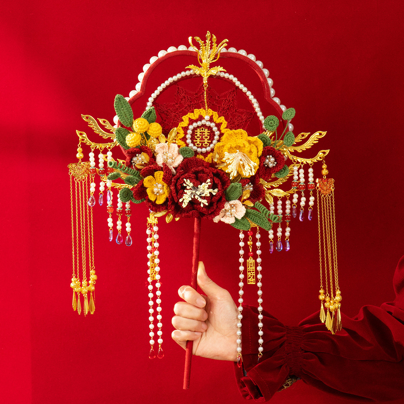 结婚钩织团扇手工diy毛线钩针编织材料包中式婚礼新婚礼物送新娘,淘宝优惠券,粉丝福利购,淘宝优惠卷