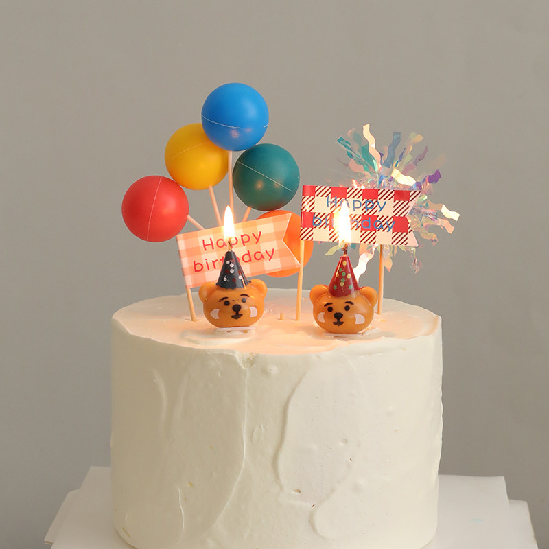 ins风小熊爱心蜡烛生日蛋糕装饰插件格子雨丝气球儿童甜品台烘焙,淘宝优惠券,粉丝福利购,淘宝优惠卷
