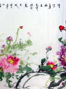 巨幅牡丹画名家大师手绘真迹刘志坤小丈二酒店大堂装饰画花开富贵