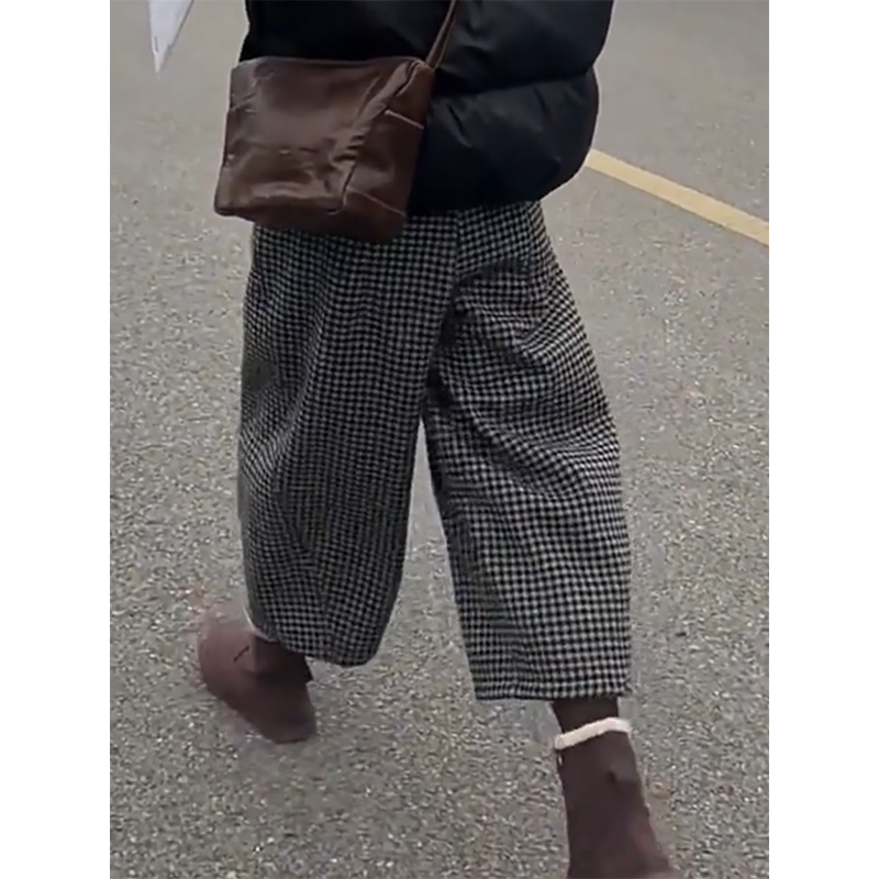 宽松大码胖mm遮肉格子弯刀裤女秋冬新款小个子高腰九分休闲阔腿裤,淘宝优惠券,粉丝福利购,淘宝优惠卷