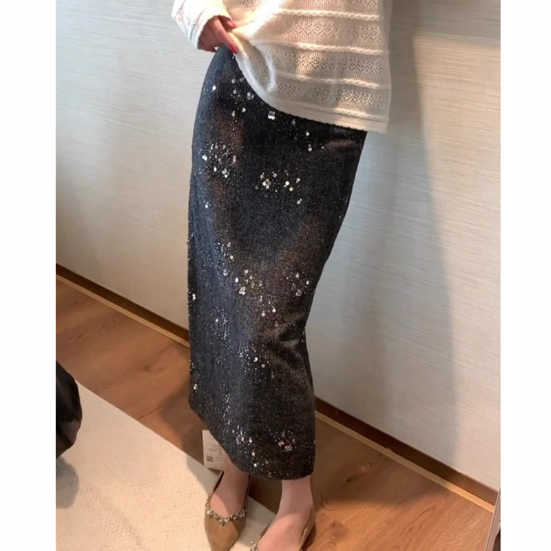 亮片半身裙女冬季2025新款高腰显瘦时尚百搭优雅气质通勤风A字裙,淘宝优惠券,粉丝福利购,淘宝优惠卷