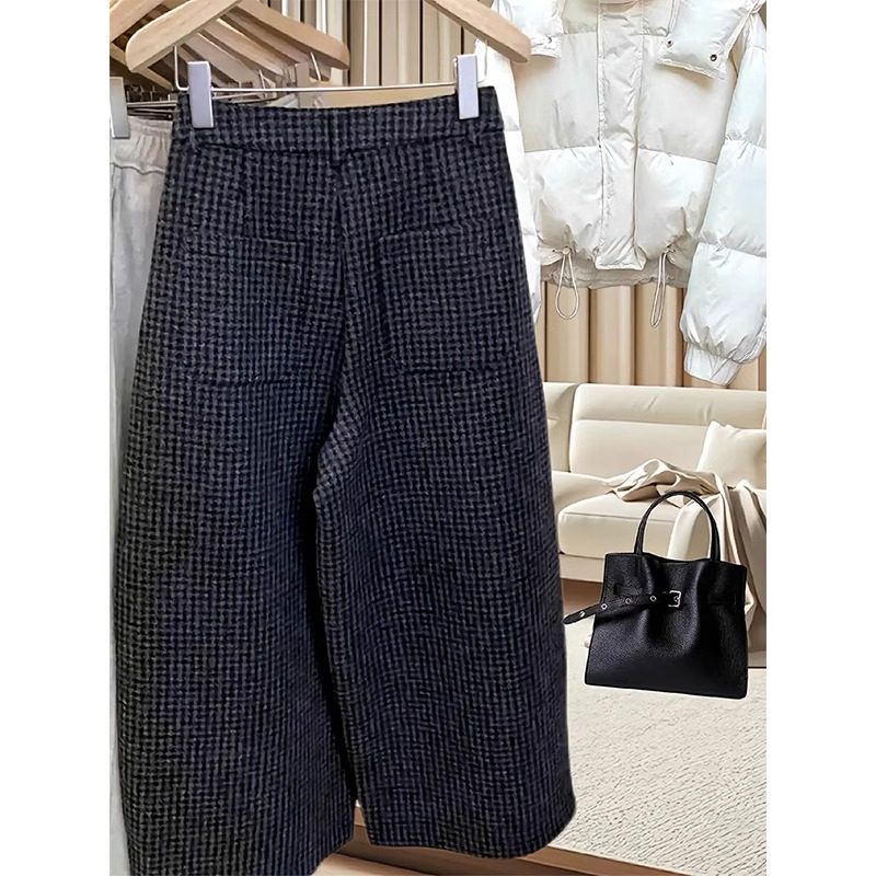 加绒加厚毛呢格子裤女冬季新款大码梨形身材小个子宽松显瘦哈伦裤,淘宝优惠券,粉丝福利购,淘宝优惠卷