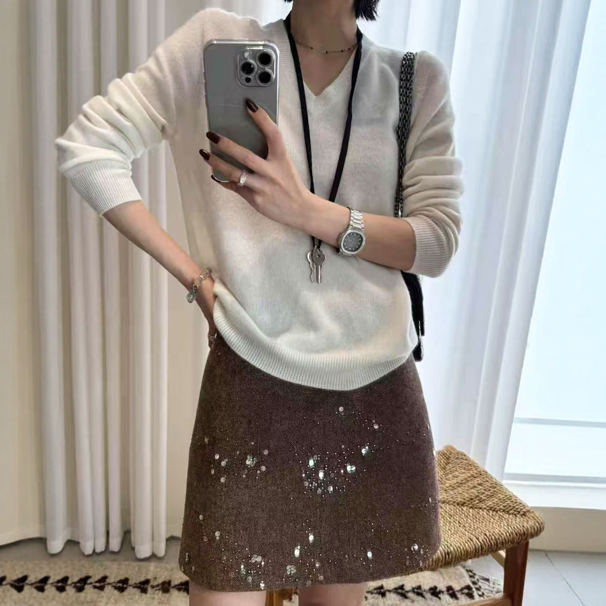 高级感亮片半身裙女25秋冬季新款高腰显瘦欧货防走光包臀a字短裙,淘宝优惠券,粉丝福利购,淘宝优惠卷