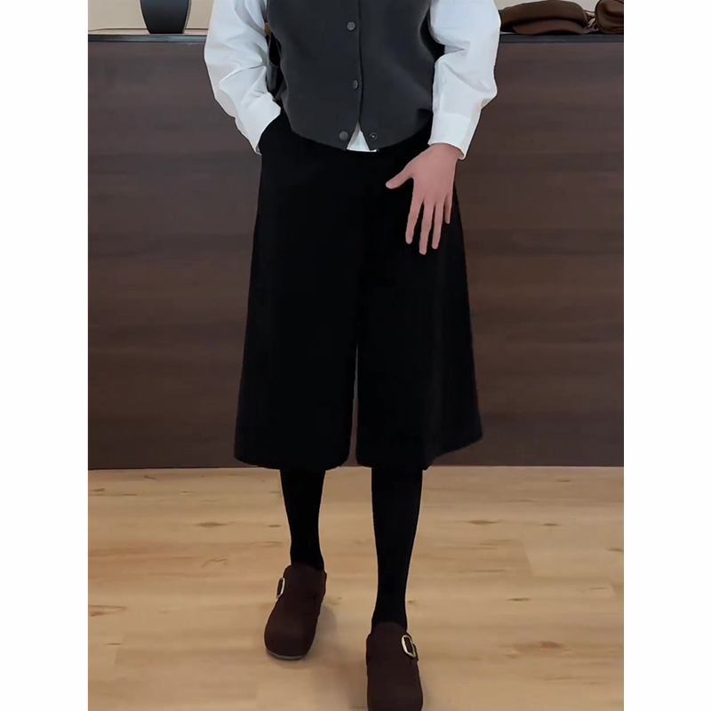 黑色毛呢六七分裤女2025秋季流行新款高腰显瘦高级感通勤风阔腿裤,淘宝优惠券,粉丝福利购,淘宝优惠卷