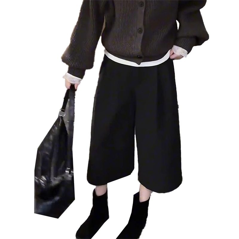 深灰色毛呢阔腿裤女冬季新款大码梨形身材小个子加绒加厚八分裤子,淘宝优惠券,粉丝福利购,淘宝优惠卷