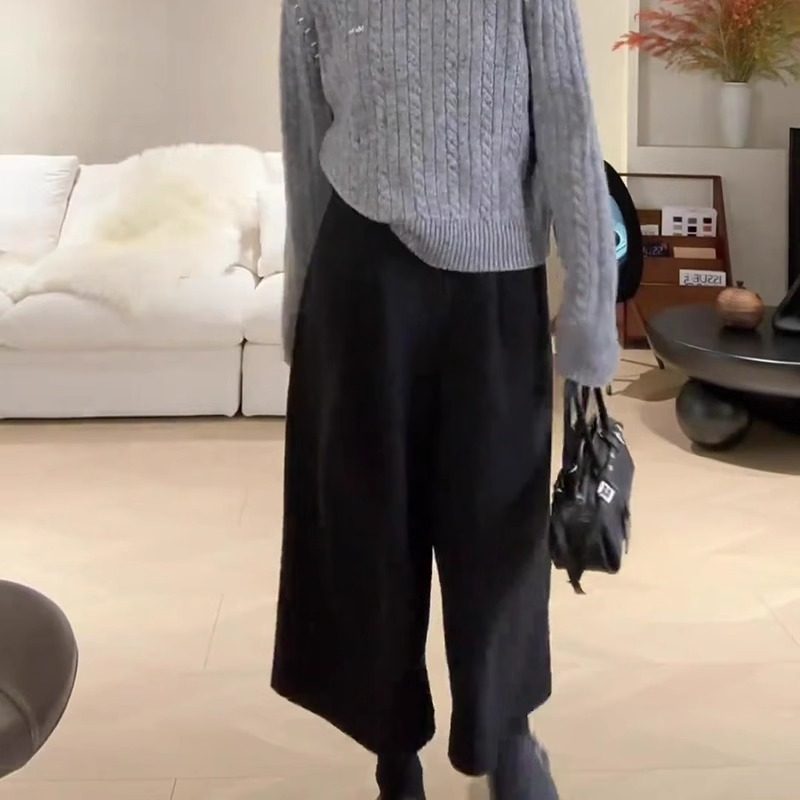 黑色毛呢八分裤女秋冬流行新款日系高腰时尚宽松休闲百搭阔腿裤子,淘宝优惠券,粉丝福利购,淘宝优惠卷
