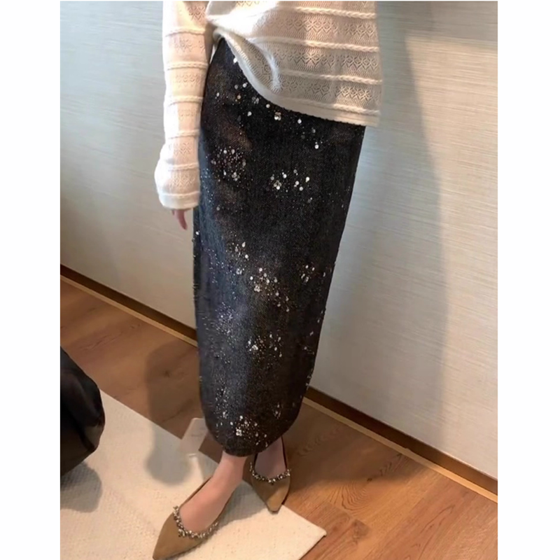 亮片半身裙女冬季2025新款高腰显瘦时尚百搭优雅气质通勤风A字裙,淘宝优惠券,粉丝福利购,淘宝优惠卷