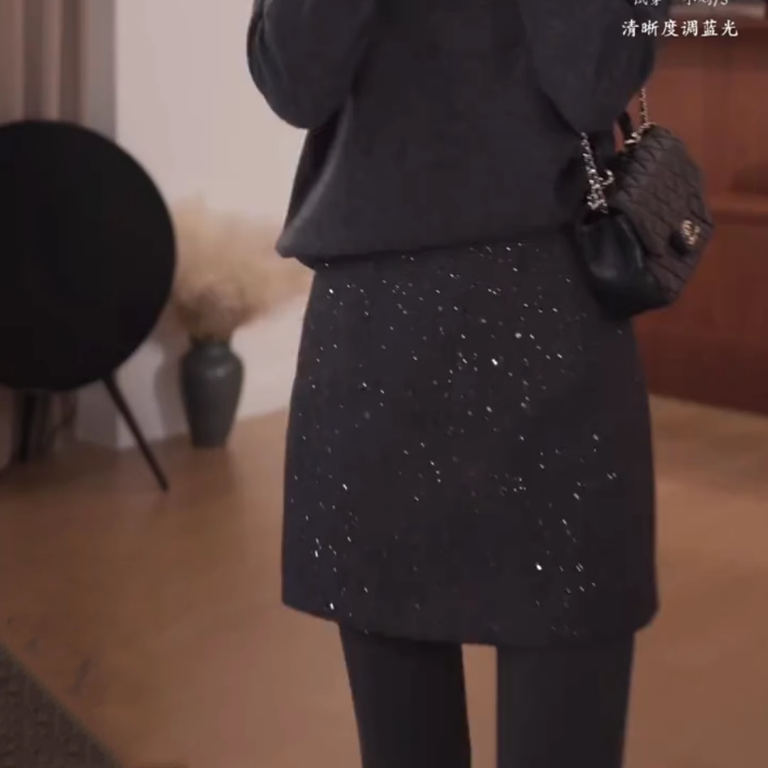 韩系百搭通勤亮片半身裙2025年冬季厚款梨形高腰显瘦宽松A字短裙,淘宝优惠券,粉丝福利购,淘宝优惠卷