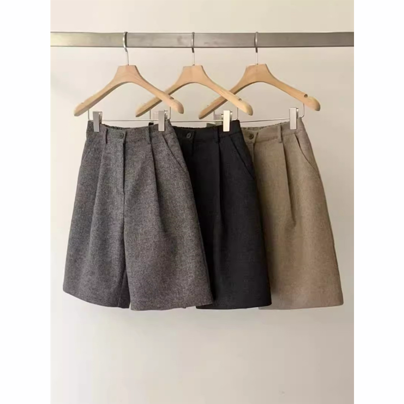 韩国东大门2025秋冬新款后松紧腰系扣毛呢短裤女五分休闲裤阔腿裤,淘宝优惠券,粉丝福利购,淘宝优惠卷