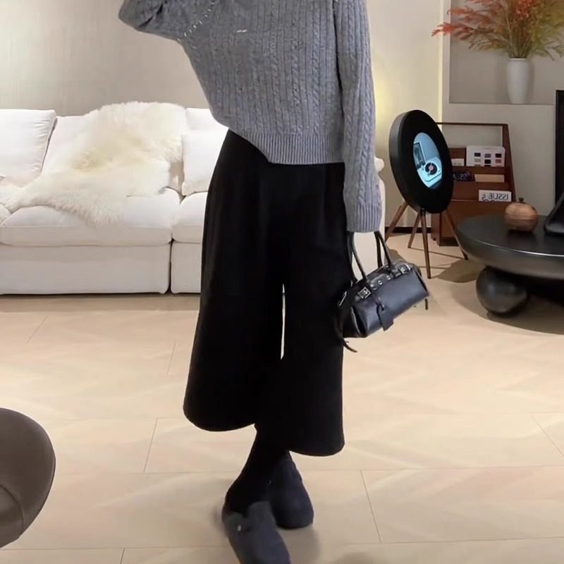黑色毛呢八分裤女秋冬流行新款日系高腰时尚宽松休闲百搭阔腿裤子,淘宝优惠券,粉丝福利购,淘宝优惠卷