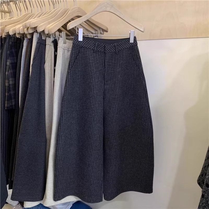 欧货格子阔腿裤女冬季新款大码梨形身材小个子加绒加厚毛呢休闲裤,淘宝优惠券,粉丝福利购,淘宝优惠卷