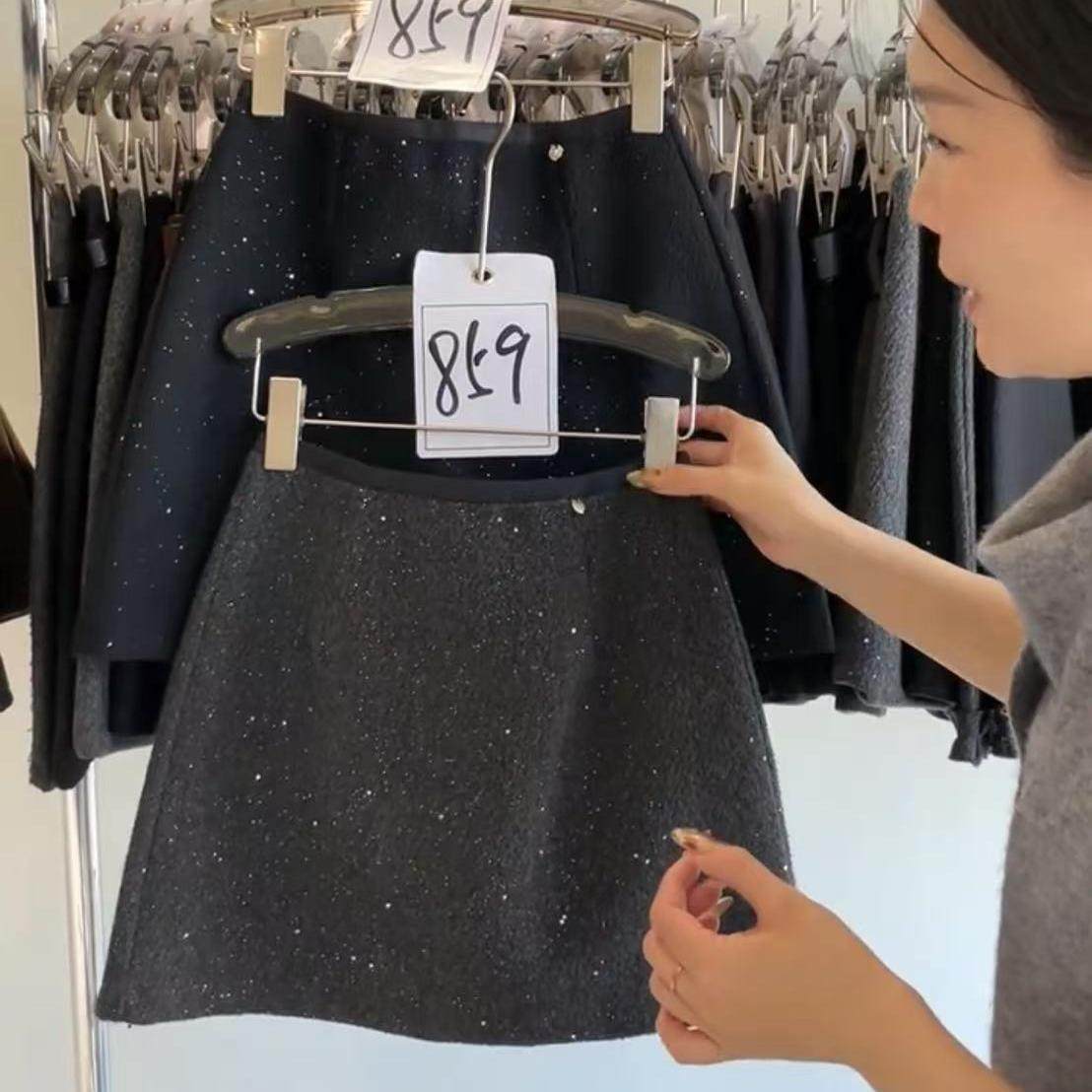 2025秋冬A字短裙星空闪闪亮片半身裙包臀裙黑色显瘦小个子辣妹装,淘宝优惠券,粉丝福利购,淘宝优惠卷