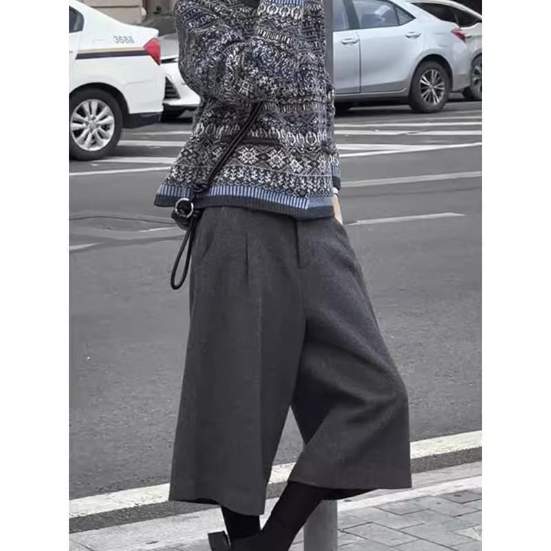 韩系设计感别致羊毛六分裤2025冬季柔软舒适压褶高腰百搭休闲裤子,淘宝优惠券,粉丝福利购,淘宝优惠卷