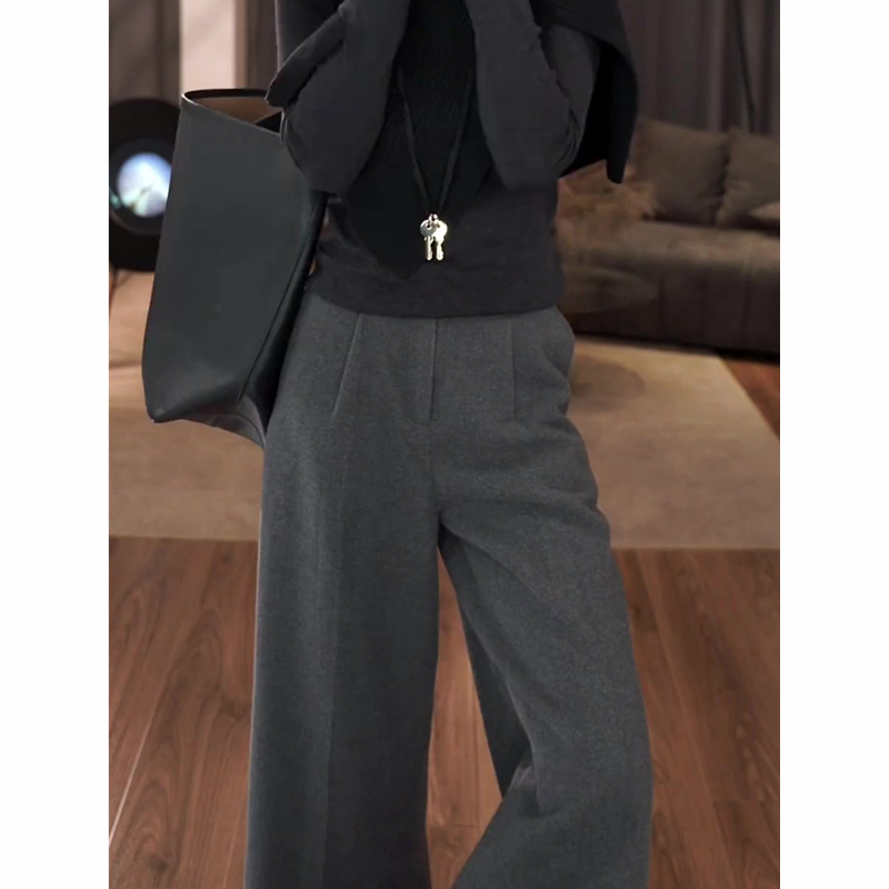 毛呢八分裤女秋季2025新款慵懒风高腰时尚设计感宽松气质阔腿裤子,淘宝优惠券,粉丝福利购,淘宝优惠卷