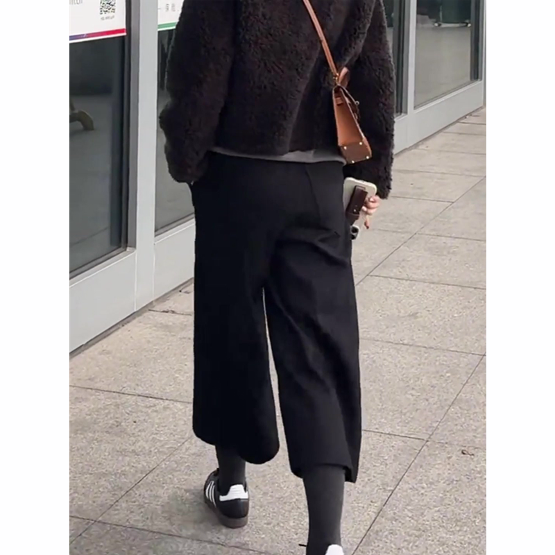 日系小众黑色八分毛呢裤女秋冬2025新款松弛腔调加厚休闲阔腿裤子,淘宝优惠券,粉丝福利购,淘宝优惠卷