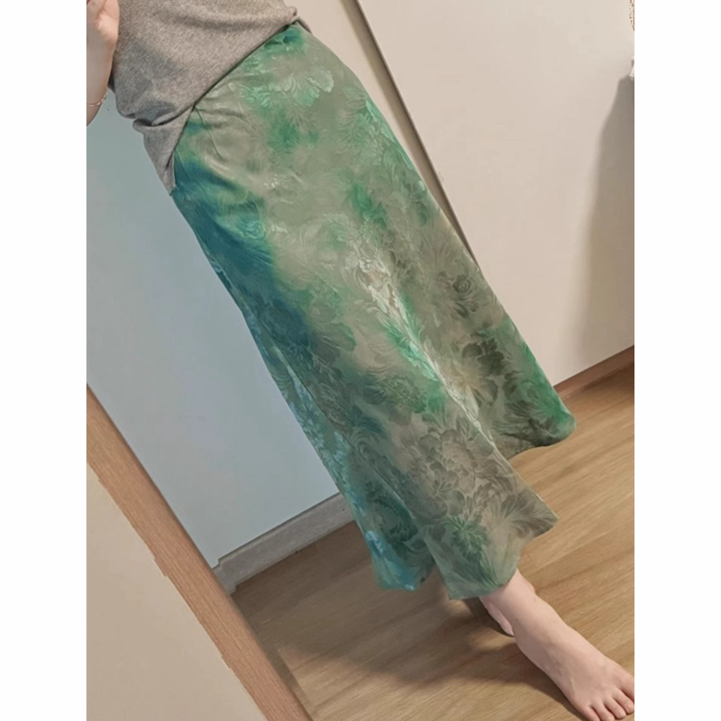 轻国风气质优雅百搭a字裙女2025夏季新款高腰显瘦绿色印花半身裙,淘宝优惠券,粉丝福利购,淘宝优惠卷