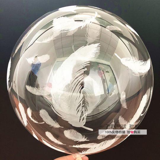 18寸羽毛波波球印花气球生日派对装饰婚礼婚房布置正圆羽毛透明球