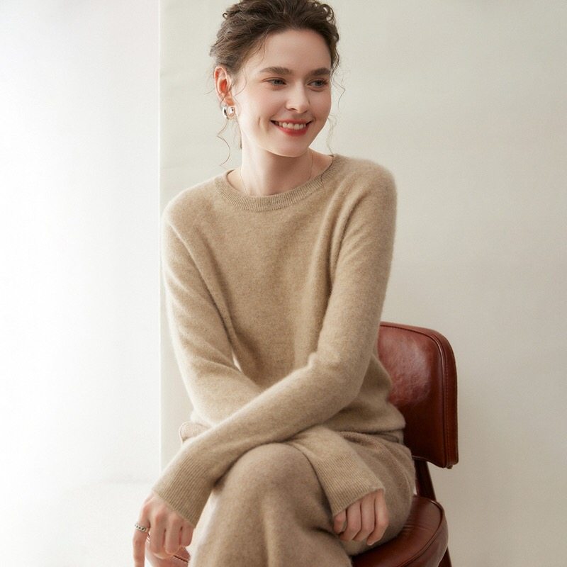 巨显瘦！100%纯山羊绒衫女圆领加厚宽松慵懒风针织打底毛衣,淘宝优惠券,粉丝福利购,淘宝优惠卷