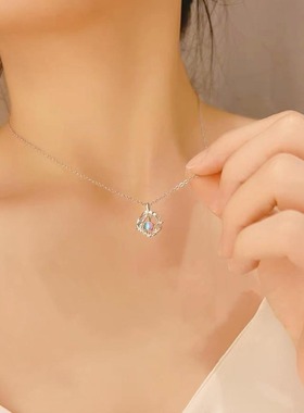 S925纯银项链女蓝桉与鸟轻奢设计月光石吊坠锁骨链浪漫礼物包邮
