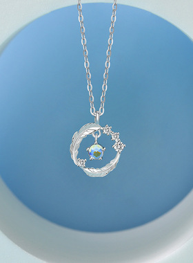 月光石浅羽项链女轻奢小众设计感锁骨链气质百搭吊坠闺密