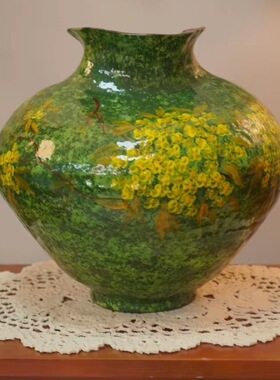 景德镇陶瓷花瓶摆件客厅插花器复古器手绘花瓶鲜花花瓶油影