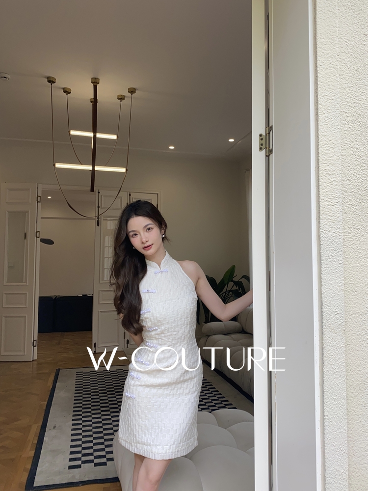 无暇睡莲Wcouture原创 新中式  透明真丝压花 旗袍连衣短裙 - 图3